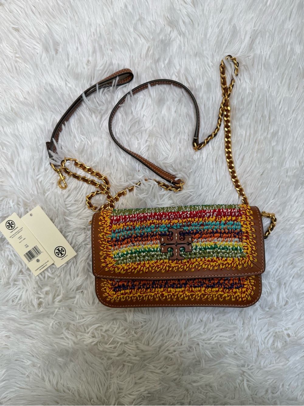 Tory Burch Multicolor Woven Britten Crochet Chain Wallet With Wristlet